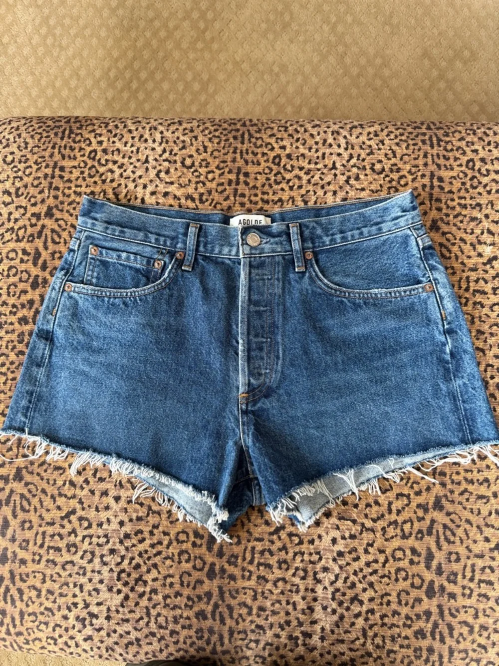 Agolde Blue High-Rise Raw Hem Denim Shorts - Picture 3 of 3
